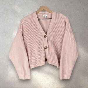 True Craft Cropped Cardigan Women’s M Pink Knit Button Front Coquette Soft Chic